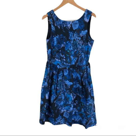 Boden Blue Floral Cocktail Bow Fit and Flare Silk Wool Blend Dress Size 10 R - Picture 5 of 12